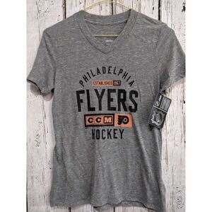 Girl'sMedium 10/12 CCM Philadelphia Flyers V-Neck‎ Short Sleeve Tee T-Shirt NEW